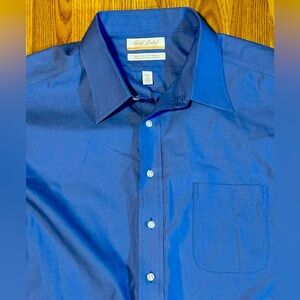 Roundtree & Yorke Gold Label Solid Blue Button-down Dress Shirt Size 18/37 Tall